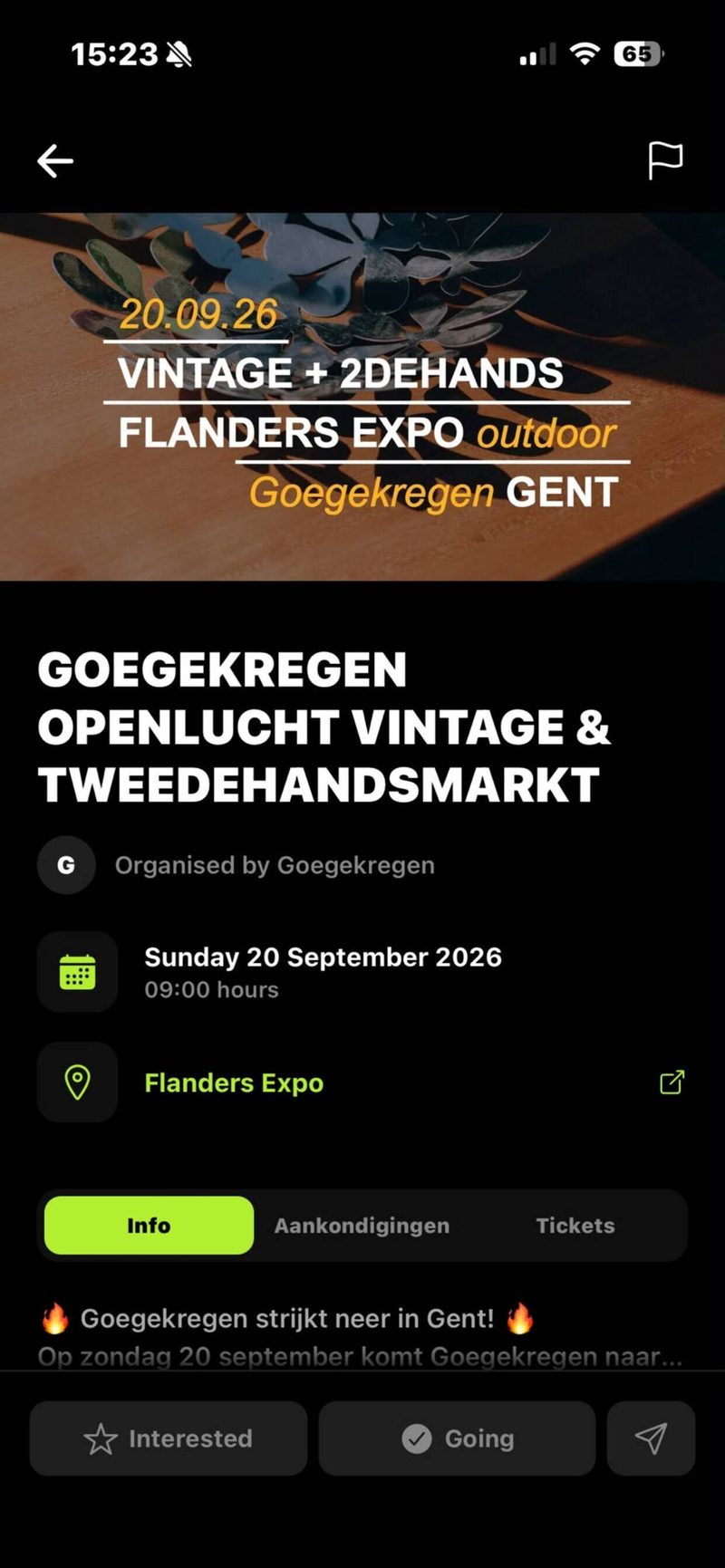 Een eventpagina, met Bewerken bovenaan